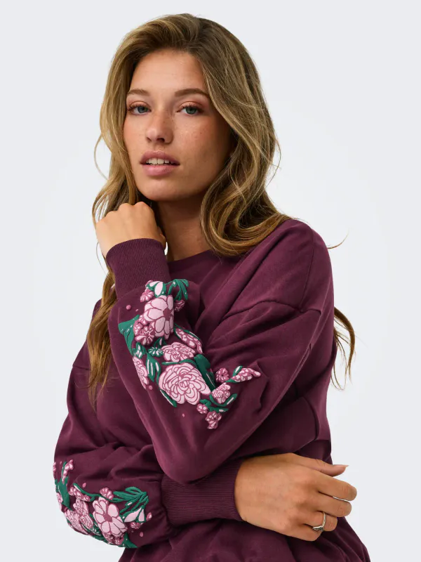 Only Onlbrooke Flower Sweatshirt Burgunder