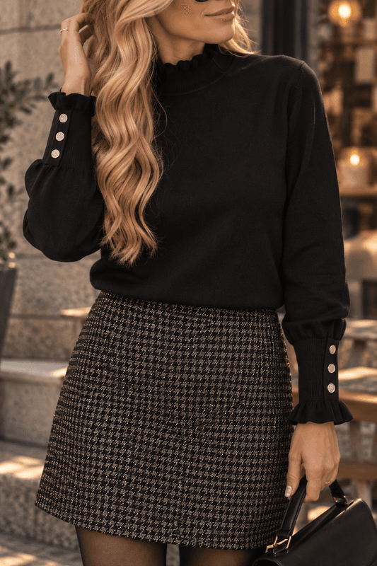 Freequent Fqkatie Genser Sort Med Diamant Knapper