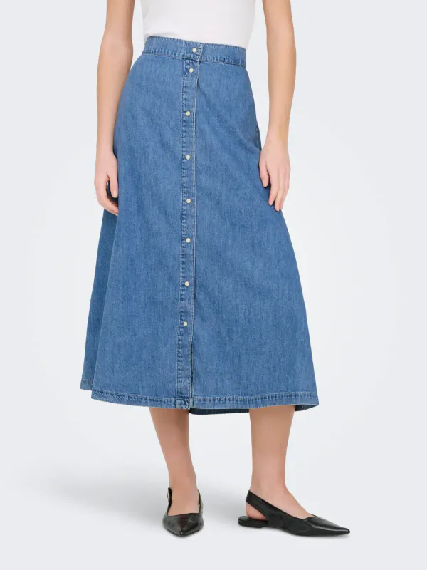 Only Onlnoemi Button Elastic Maxi Denim Skirt
