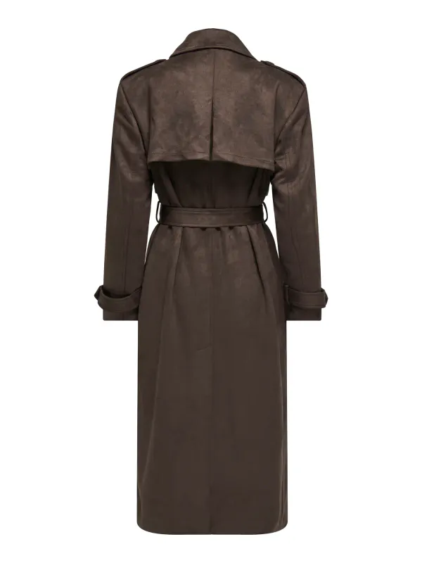 Only Onllina Long Faux Suede Trenchcoat Brun