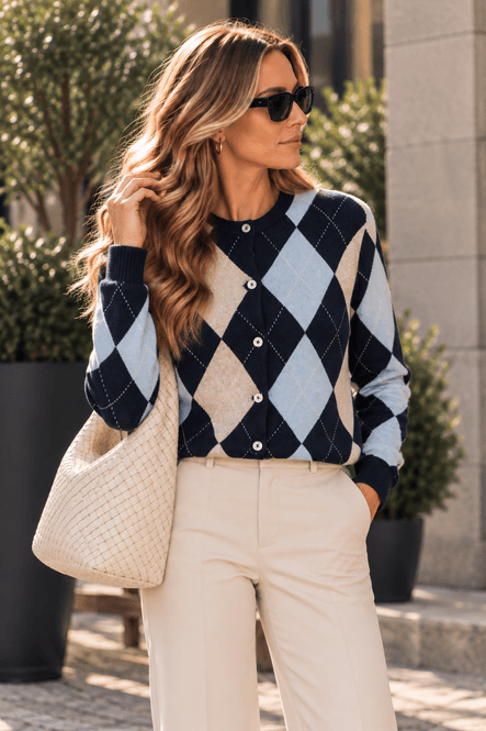 Hovedbilde Freequent Fqsibyll Rutete Cardigan Navy/Blue