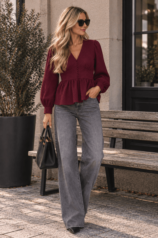 Vero Moda Vmaugusta Bluse med V-hals Burgunder