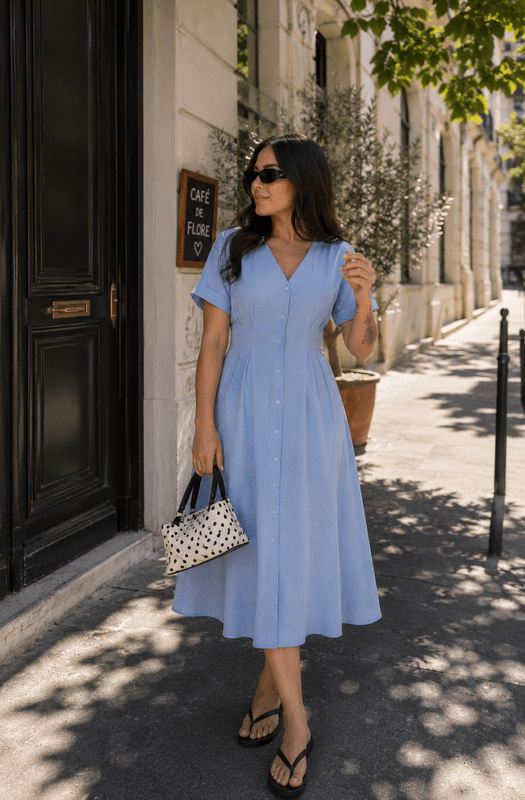 Vero Moda Vmada Pleat Midi Kjole Lyseblå