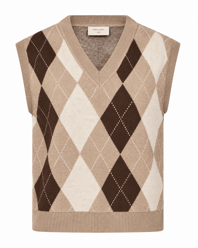 Freequent Fqsibyll Rutete Strikkevest Beige/Brun