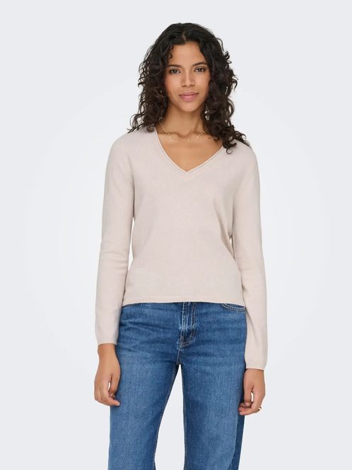 Hovedbilde Only Onlloyal V-hals Strikkegenser Beige