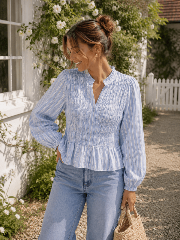 Vero Moda Vmemery Smock Topp Lyseblå Stripet