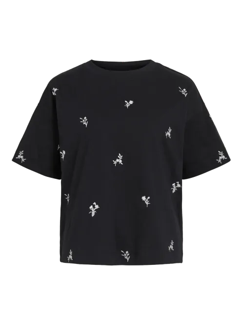 Hovedbilde Vila Vimonie T-skjorte Svart Broderte Blomster
