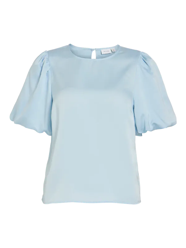 Vila Viellette Satin Puff Top Lyseblå