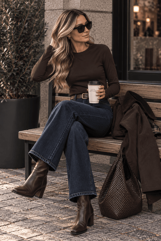 Freequent Fqliana Langermet Basic Topp Brun