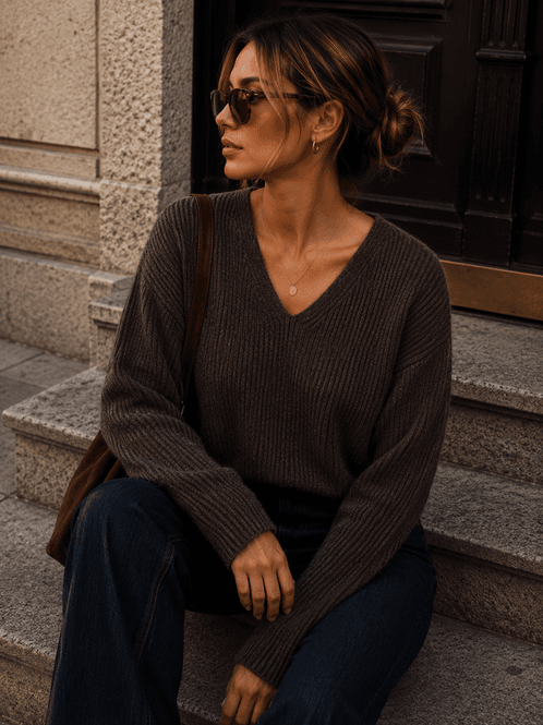 Hovedbilde Only Onlcamilla V-Neck Strikkegenser Brun