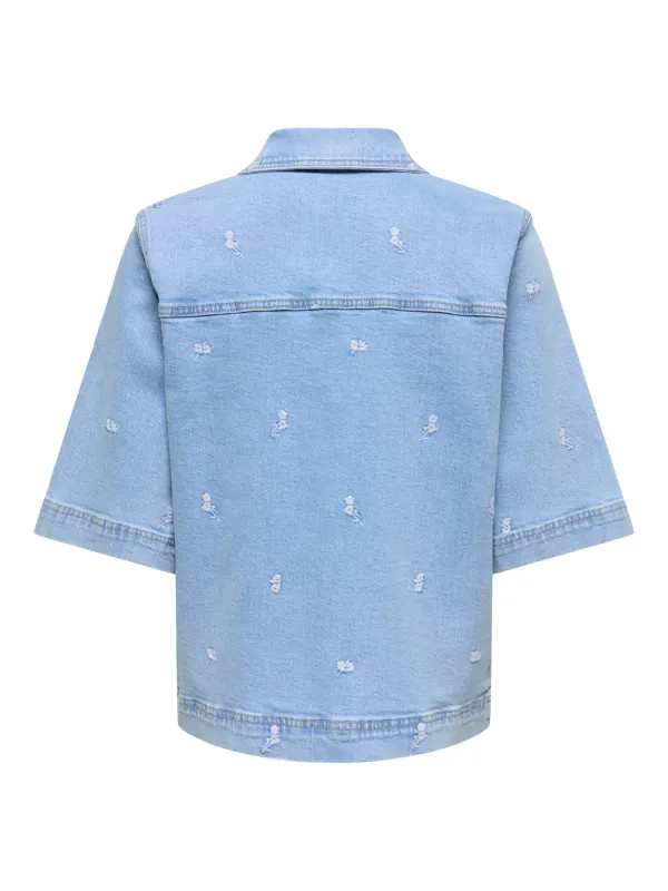 Only Onlbella Denim Skjorte Blomster Broderi