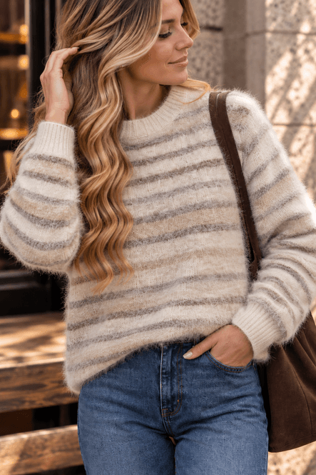 Hovedbilde Freequent Fqlippi Fluffy Stripete Strikkegenser ...