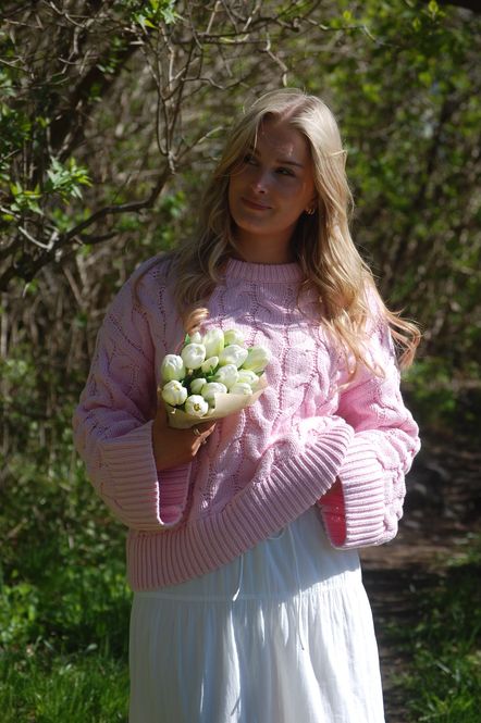 Hovedbilde Vero Moda Vmsvea Strikkegenser Rosa Kabelstrikket ...