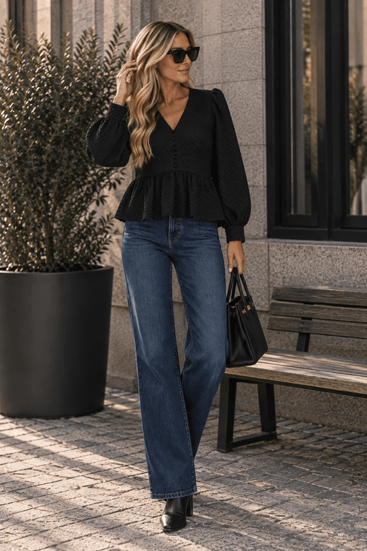 Vero Moda Vmaugusta Bluse med V-hals Sort